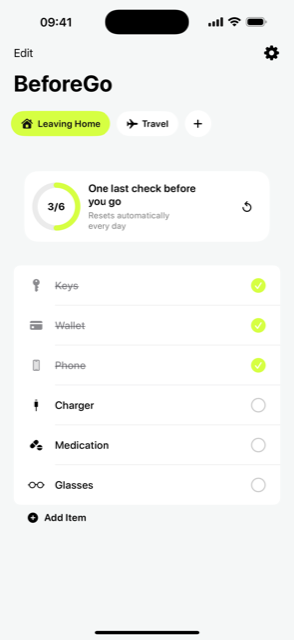 BeforeGo checklist