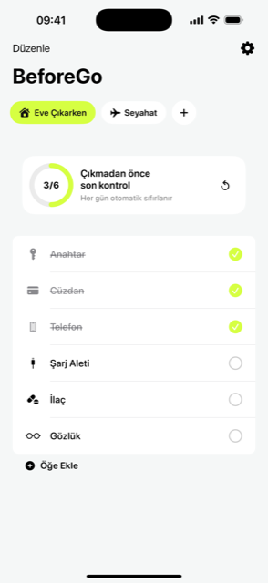 BeforeGo checklist